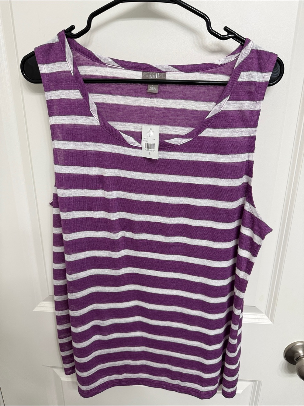J. Jill Purple and White Striped Scoop Neck Tank